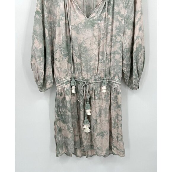 YOUNG FABULOUS BROKE YFB dress drop waist blouson puff sleeve tie dye boho LARGE - Picture 4 of 7